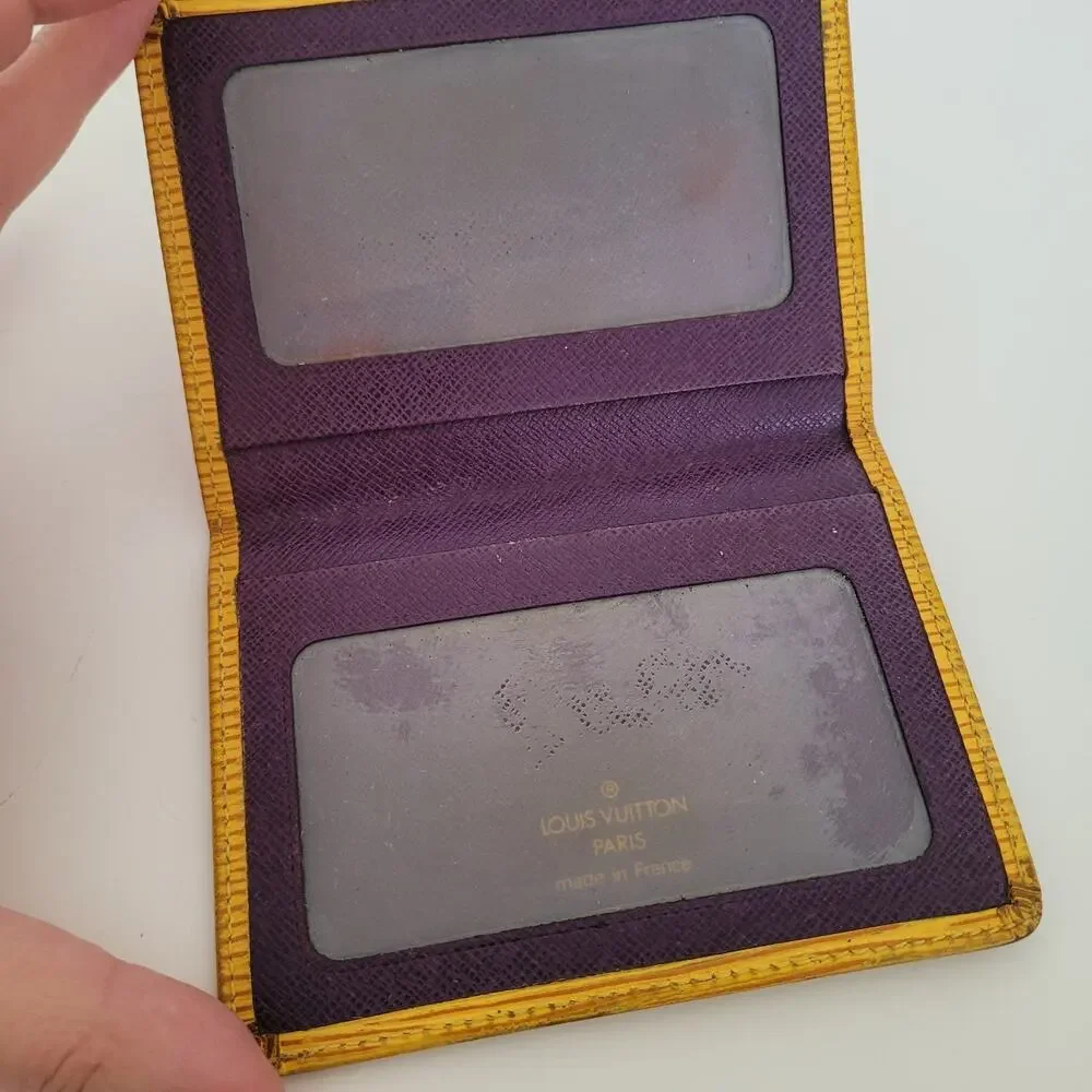 Louis Vuitton LV Epi Vintage Card 2 ID Windows Wallet Yellow Purple Bifold Small
